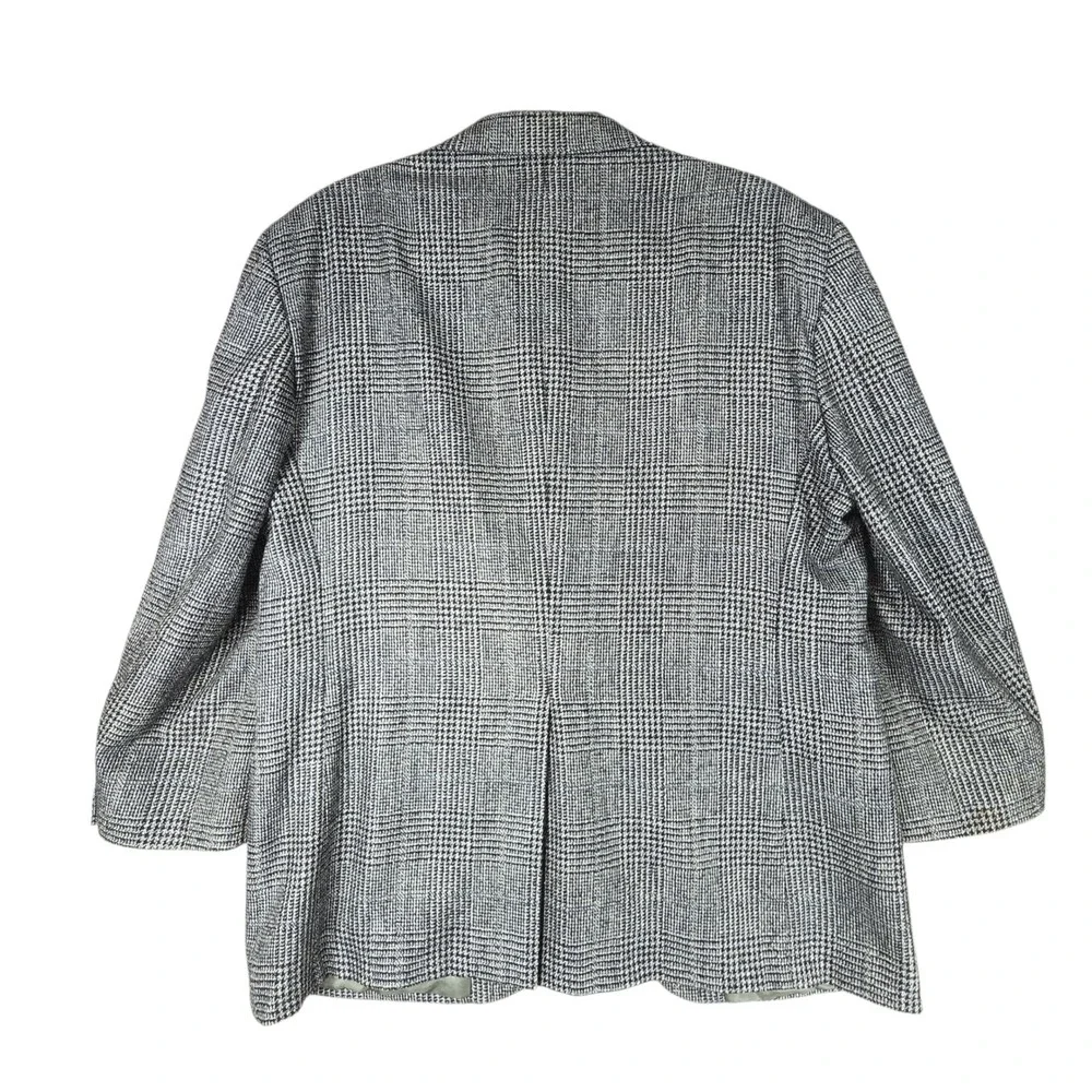Vtg Stafford Blazer 42R Mens Sport Coat Gray Houndstooth Glen Plaid USA Academia